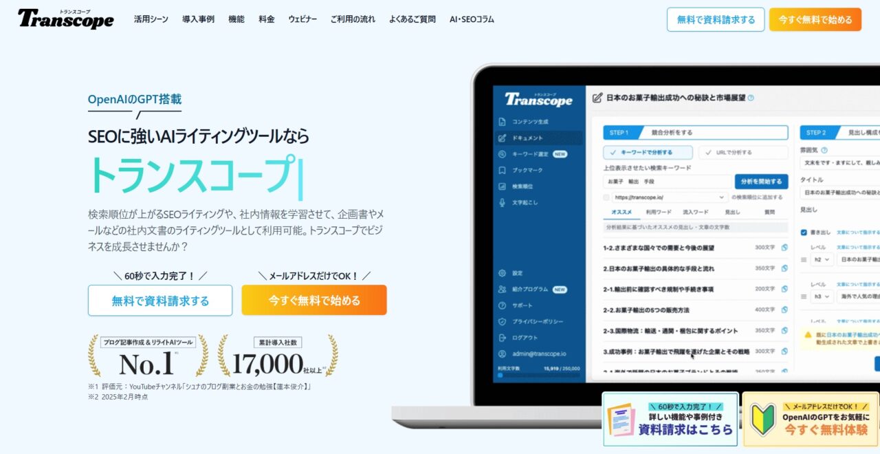 Transcopeのホームページ
